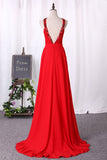 Sexy Open Back High Neck Prom Dresses A Line Chiffon With Ruffles And Beads