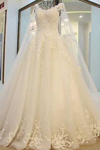 Off The Shoulder A Line Wedding Dresses With Beads Court Train Tulle Lace Up
