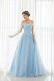 Light Sky Blue Prom Dresses Sweep/Brush Train Tulle Prom Dress/Evening Dress