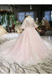 Ball Gown Wedding Dresses Sweetheart 1/2 Sleeves Top Quality Appliques Tulle Beading