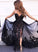 Black Lace Sequins Sweetheart Appliques Long Prom Dresses With Slit Evening Dresses