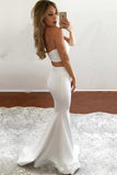 Ivory Mermaid Sweetheart Satin Two Pieces Slit Floor-length Draped Prom Dresses UK JS406