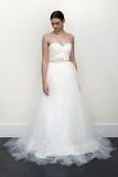 Sexy Top A-line White Lace Grey Tulle Strapless Sweetheart Neck Wedding Dress JS357