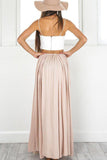 Two Piece A Line Floor Length Spaghetti Side Slit Long Prom Dresses