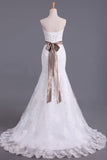 Lace Up Sweetheart Wedding Dresses Organza With Applique And Sash Mermaid