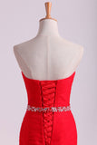Red Mermaid Sweetheart Floor Length Prom Dresses With Ruffles And Beading Tulle