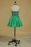 Two-Piece Halter With Beading Homecoming Dresses Satin Short/Mini