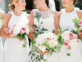 Elegant White Mermaid Chiffon Bridesmaid Dresses, Long Sleeveless Wedding Party Dress SJS15218