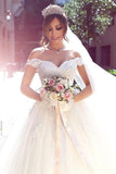 New Wedding Dress Off The Shoulder A-Line Off-The-Shoulder Court Train Tulle With Applique
