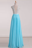 See-Through Scoop A Line Chiffon With Beads Prom Dresses