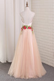 Spaghetti Straps Prom Dresses Tulle A Line With Applique