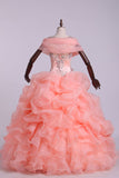 Ball Gown Quinceanera Dresses Straps Beaded Bodice With Bubble Skirt