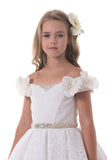 Off The Shoulder A Line Lace Flower Girl Dresses With Handmade Flowers