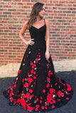 Charming Spaghetti Straps Long Black And Red Princess Prom Dresses