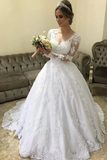 Hot Wedding Dresses Sweetheart Ball Gown Tulle With Applique Long Sleeves