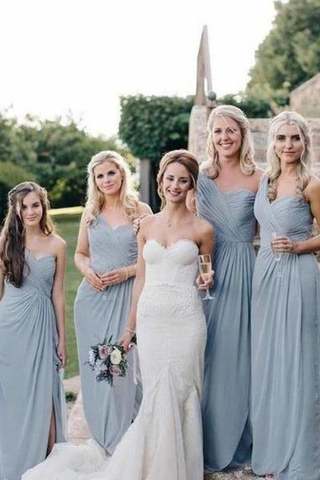 Flowy Long One Shoulder Cheap Chiffon Bridesmaid Dresses With Slit