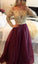 Burgundy Princess Lace Bodice Long Sleeves A-Line Organza Dark Red Evening Dresses JS14