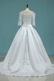 Wedding Dresses Boat Neck Satin With Applique And Sash A Line
