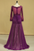 Grape V Neck Long Sleeves Mermaid Evening Dresses Chiffon With Applique And Ruffles