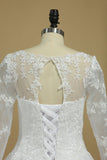 Tulle Scoop Long Sleeves A Line With Applique Wedding Dresses