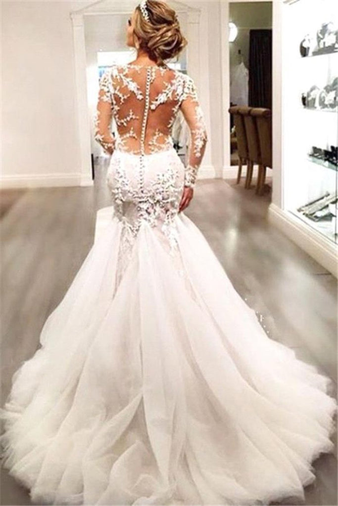 V Neck Wedding Dresses Mermaid/Trumpet With Applique And Beads Sweep Train