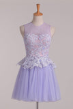 Homecoming Dresses A Line Scoop With Applique Tulle & Lace Short/Mini