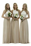 A Line Lace Top Long Chiffon Sleeveless Floor Length Bridesmaid Dresses