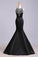Scoop Beaded Satin&Tulle Prom Dress Mermaid/Trumpet Black