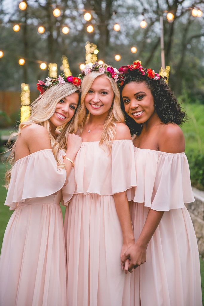 A Line Long Chiffon Off the Shoulder Mix And Match Bridesmaid Dresses