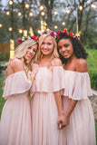 Simple A Line Chiffon Off the Shoulder Flowy Mix And Match Bridesmaid Dresses Prom Dresses