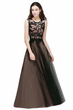 Lace Tulle Round Neck A Line Sleeveless Wedding Bridesmaid Long Evening Festive Party Dress