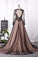 Scoop Long Sleeves A Line Evening Dresses Tulle With Applique And Slit