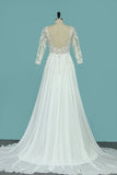 Scoop Chiffon Wedding Dresses 3/4 Length Sleeves With Applique