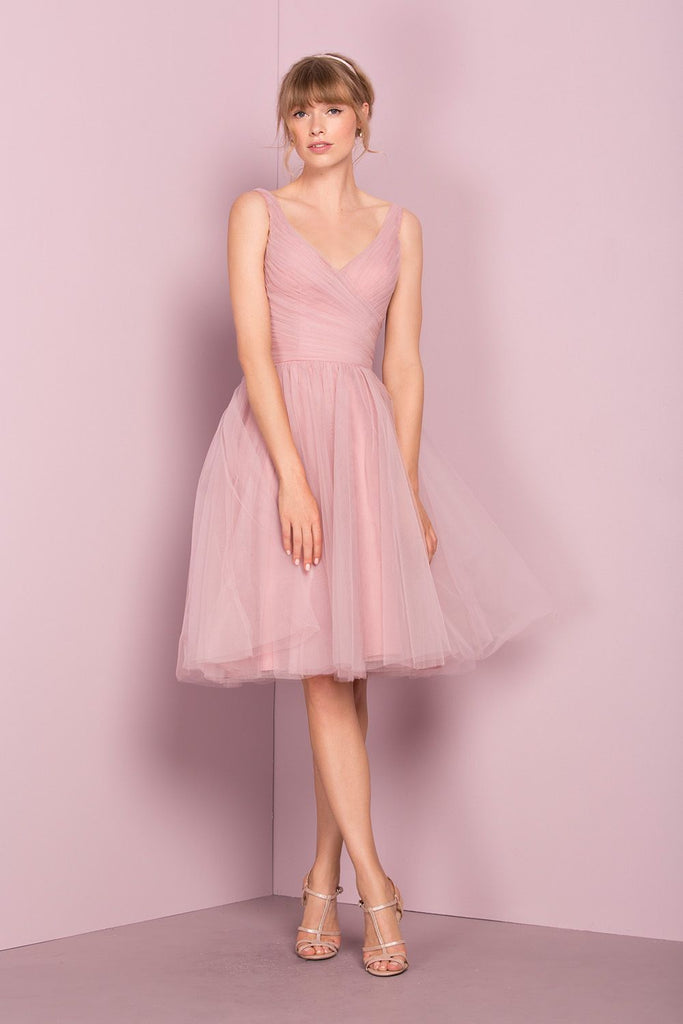 Princess A-line Knee Length Short Pink V Neck Tulle Homecoming Dress Party Dress JS680