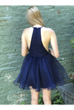 Halter Simple Mini Short Homecoming Dresses Tulle