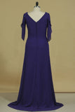 Chiffon Mother Of The Bride Dresses V Neck With Beads And Slit