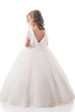 Open Back Scoop Tulle With Applique Ball Gown Flower Girl Dresses