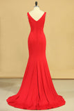 Mermaid Off The Shoulder Red Spandex Evening Dresses