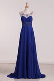 Prom Dresses Scoop Chiffon With Beading And Slit Sweep Train