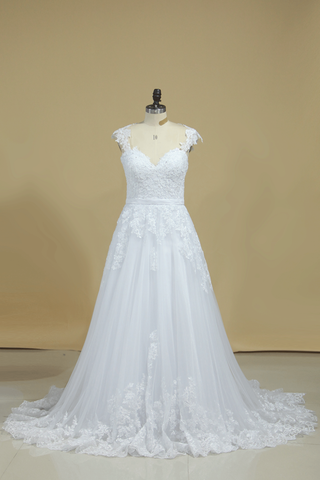 A Line Off The Shoulder Tulle With Applique And Sash Wedding Dresses