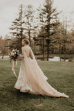 3D Flowers Spaghetti Straps Tulle Wedding Dresses V Neck Fairy Lace Bridal Dresses SJS15485
