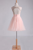 Bateau Homecoming Dresses A Line Short/Mini With Beads And Ruffles