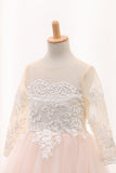 Scoop Flower Girl Dresses Ball Gown Long Sleeves Tulle With Aplique