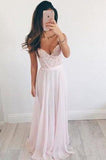 Elegant A-line V-neck Long Chiffon Baby Pink Long Prom Dress Evening Dresses JS859