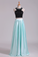 Prom Dresses A-Line Scoop Elastic Satin Two Pieces Black Bodice Backless Floor-Length