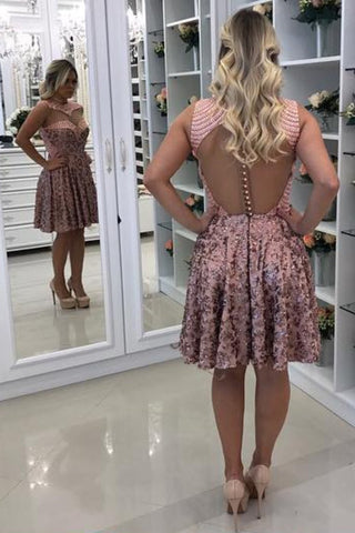 Lace Homecoming Dresses A Line Knee Length With Pearls