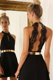 A Line/Princess Scoop Neck Black Homecoming Dresses Chiffon With Gold Belt