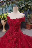Good Quality Lace Burgundy/Maroon Wedding Dresses Lace Up A-Line Off The Shoulder