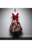 A Line V Neck Homecoming Dresses Short/Mini Tulle With Appliques