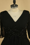 V Neck Chiffon With Beading And Ruffles Mother Of The Bride Dresses A Line